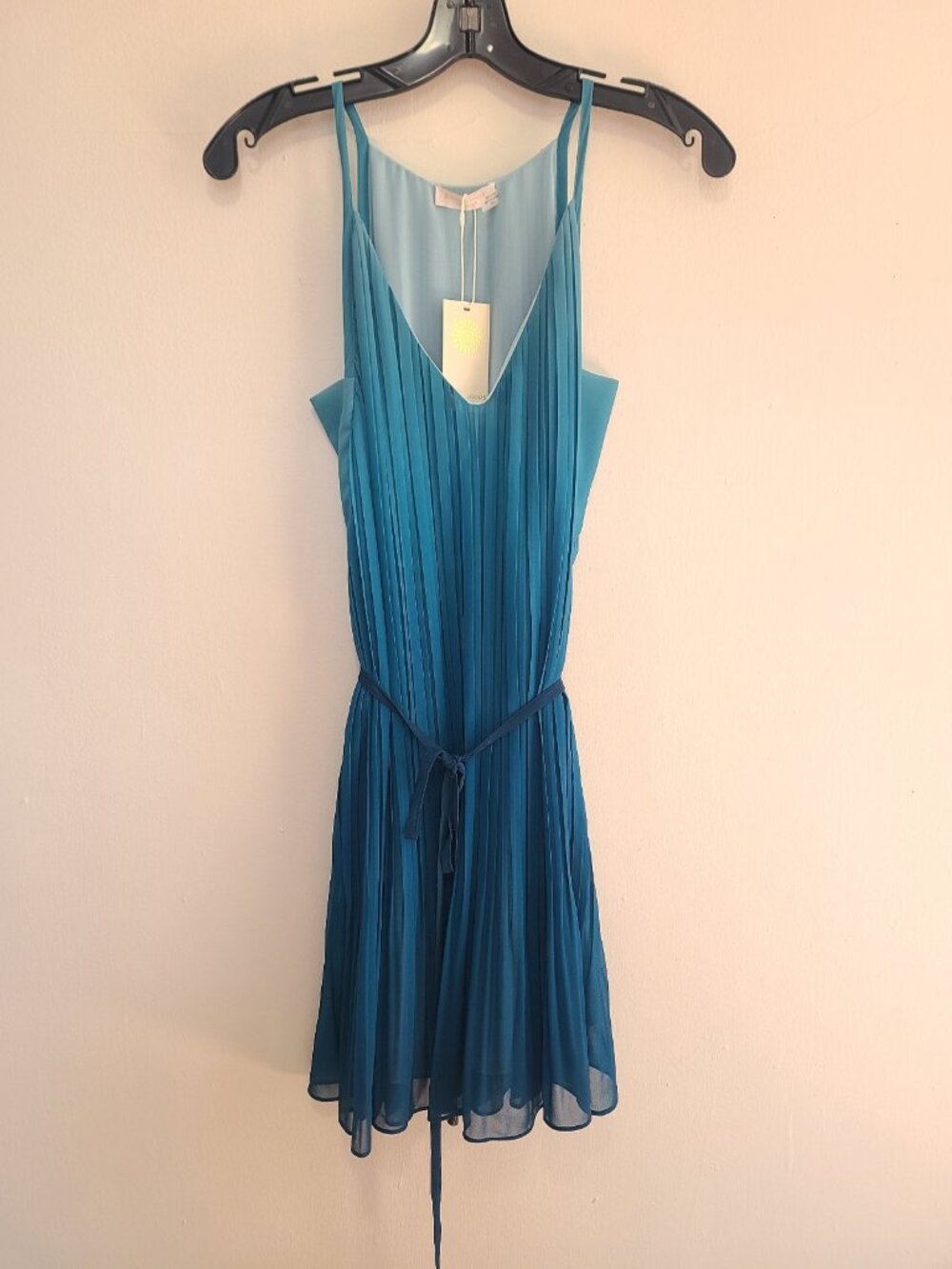 NWT Ramy Brook Sofie V-neck Sleeveless Pleated Ombre Mini Dress Teal sz XS